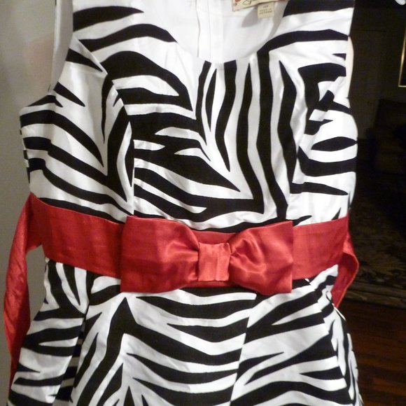 Speechless Zebra print Girls Formal Dress w/ Red bow and belt - Picture 2 of 11